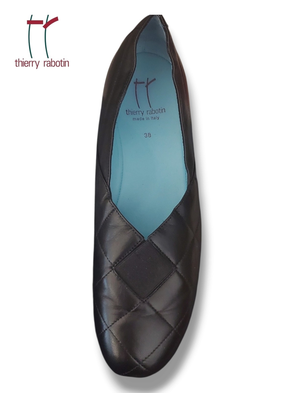 NIB Thierry Rabotin Gigi Black Quilted Nappa Leather Flats Loafers 38